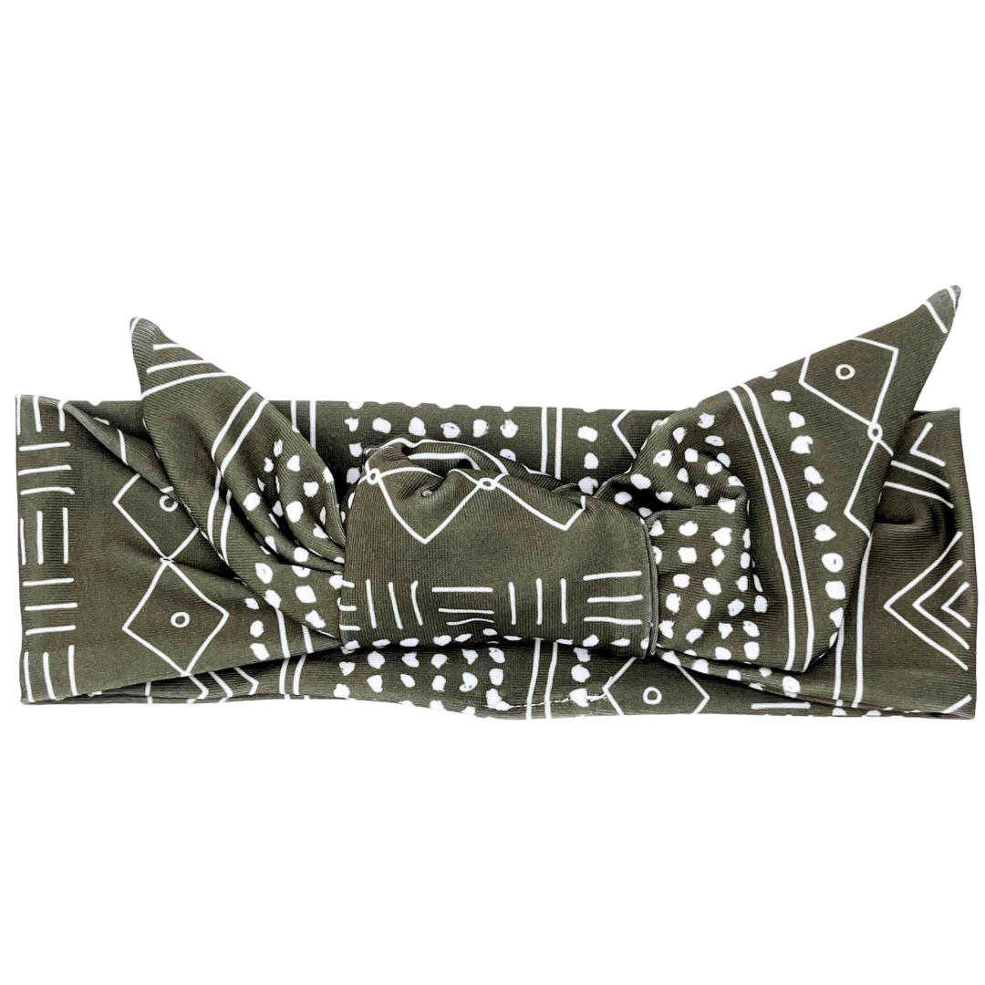 Boho Pattern - Forest Green Adjustable Tie Headband