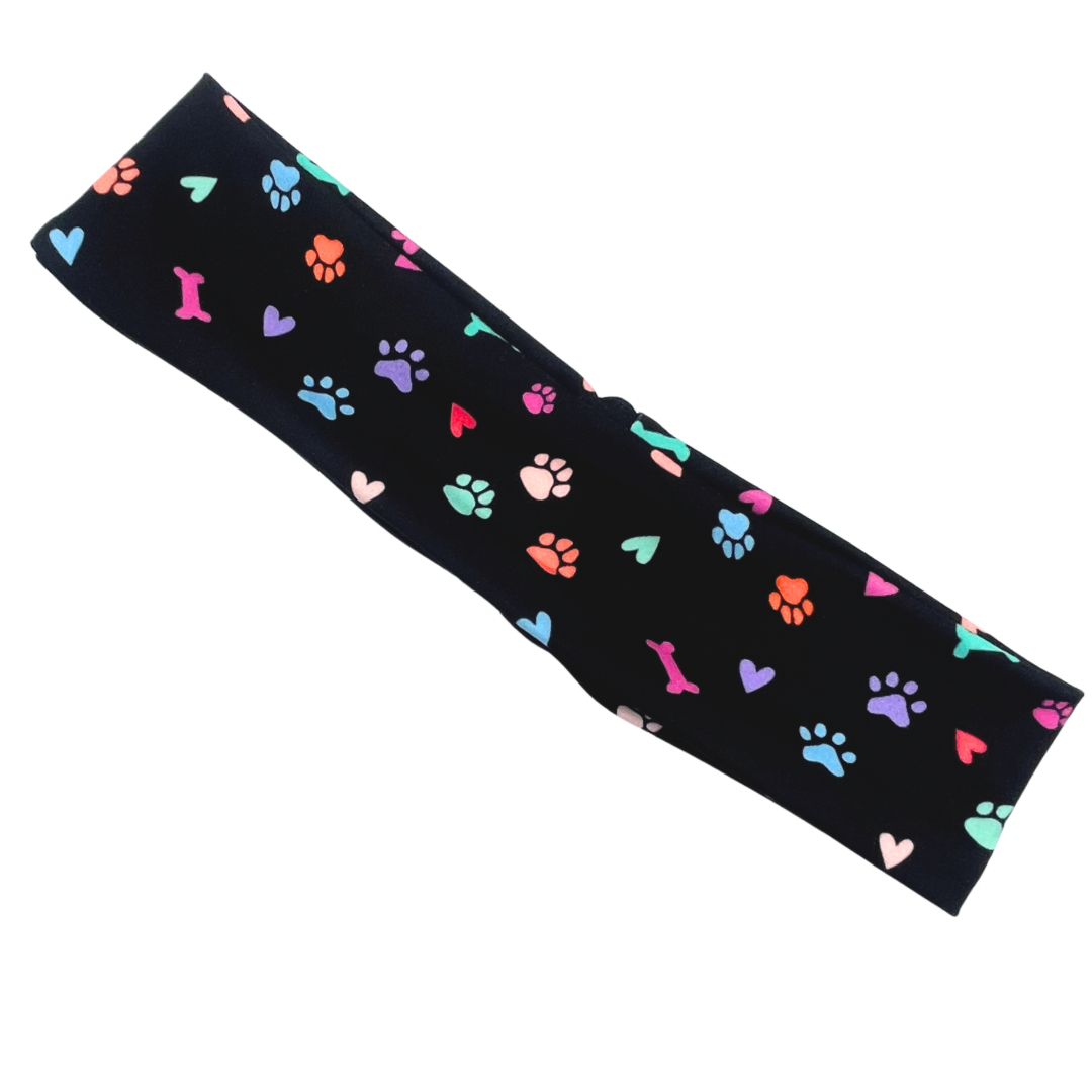 Colorful Pet Paws, Bones, & Hearts - Black Athletic Headband