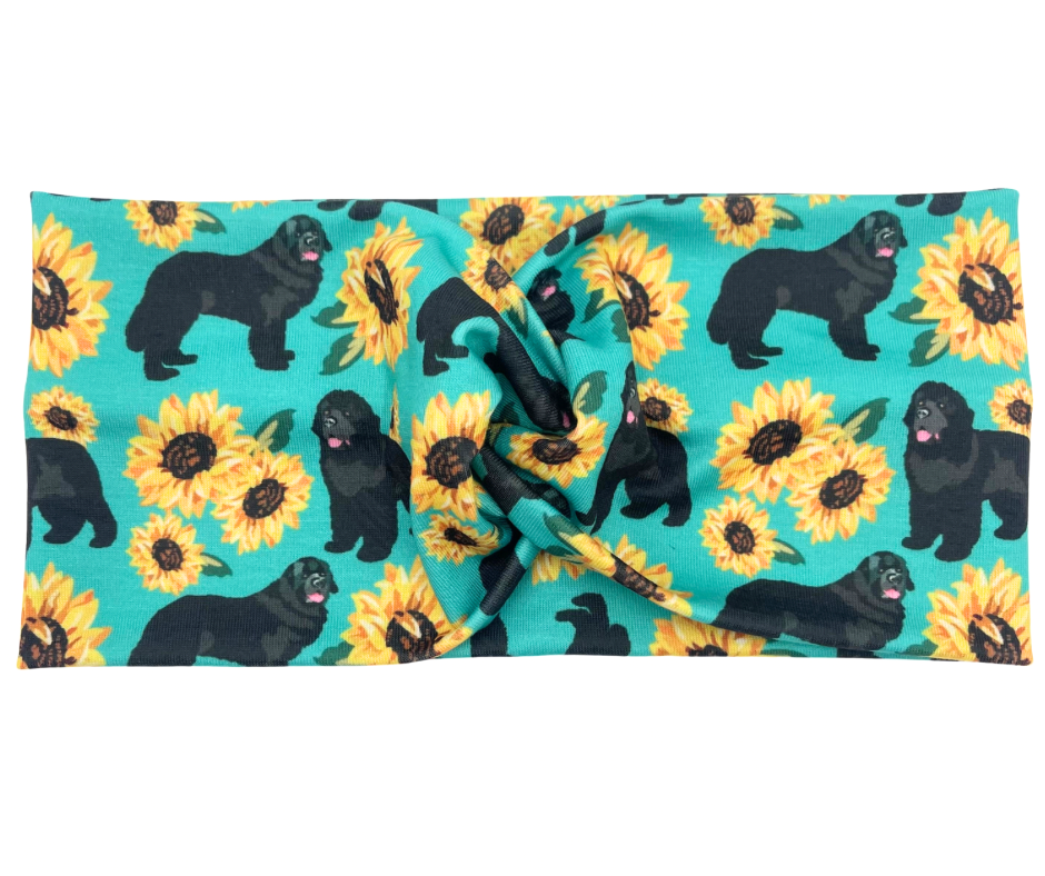 Newfoundland Dog & Sunflowers - Teal Headband