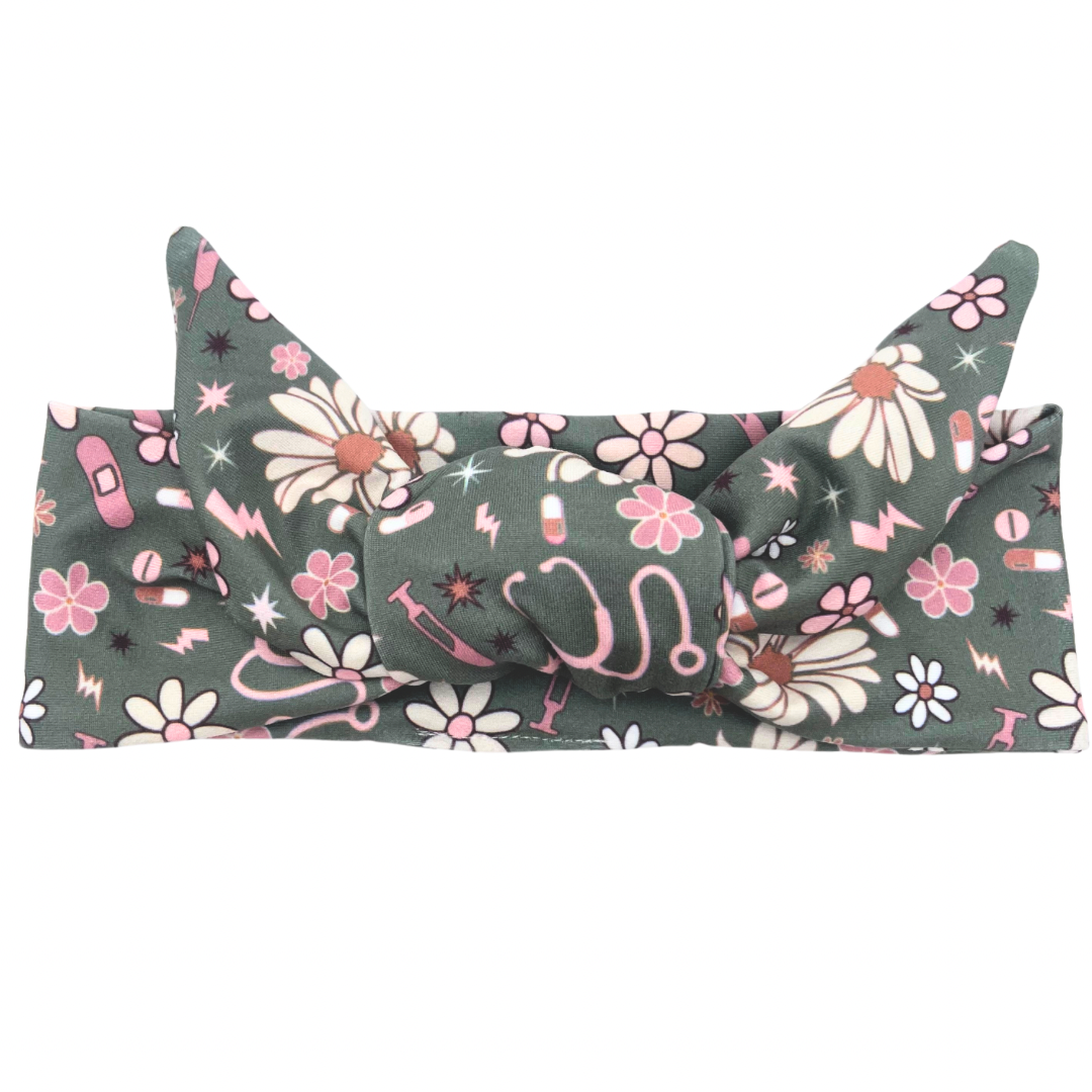 Floral Healthcare - Light Olive Adjustable Tie Headband