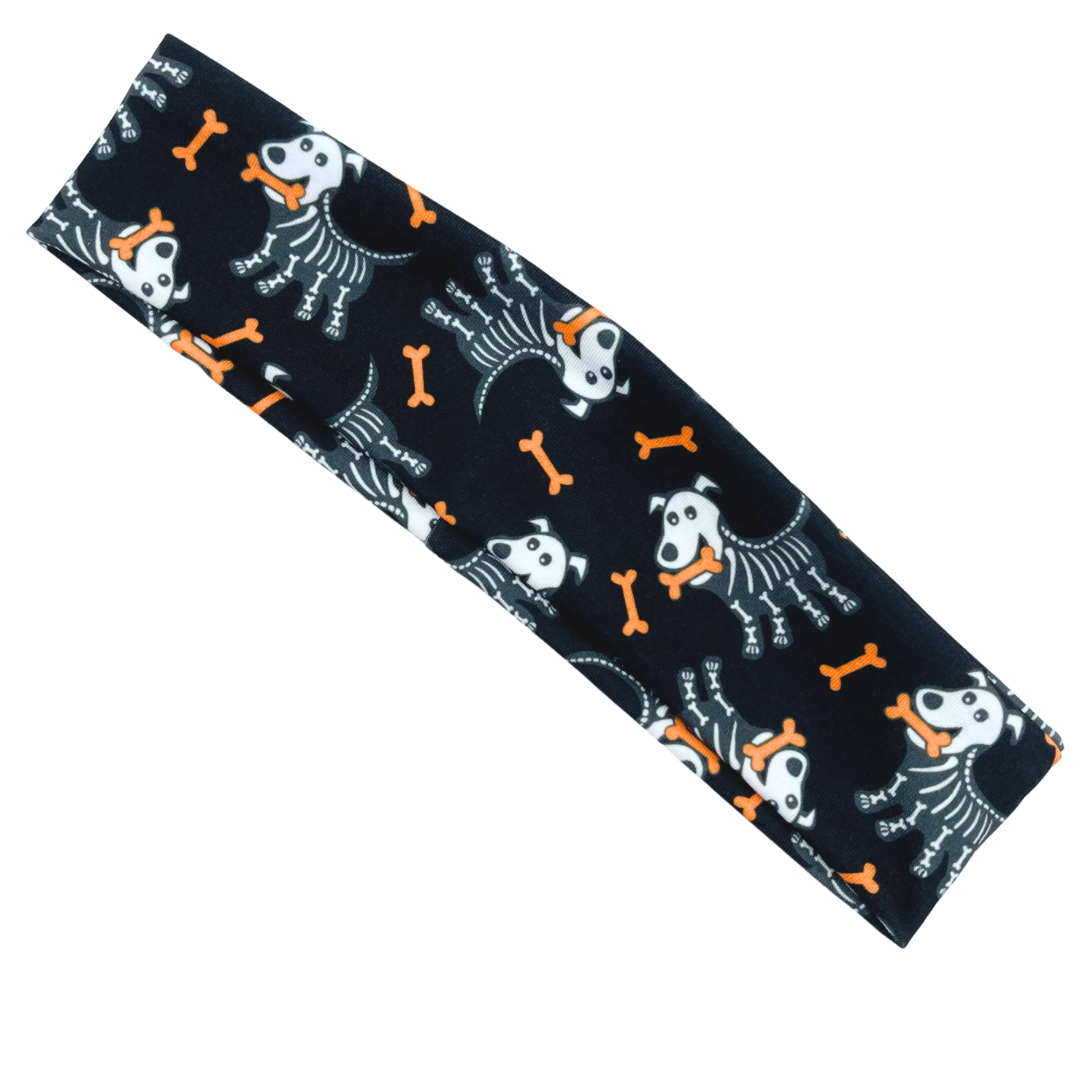 Skeleton Dogs & Orange Dog Bones - Black Athletic Headband