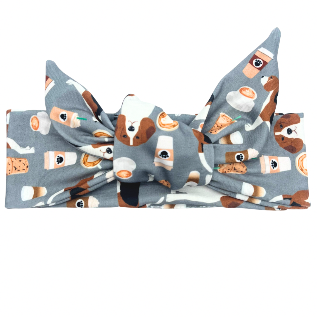 Beagle Dogs & Coffee - Adjustable Tie Headband