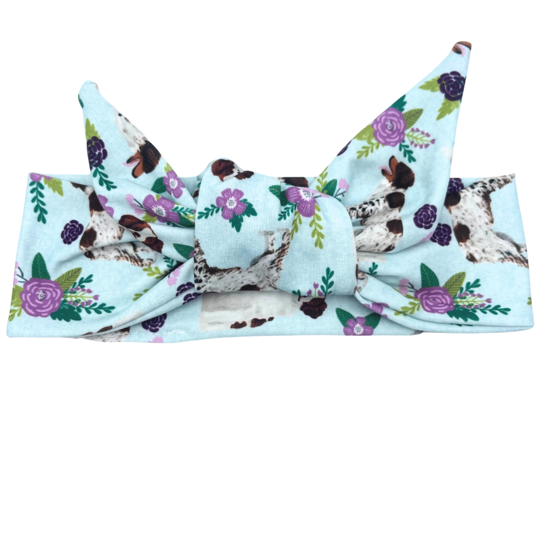 Floral Brittany Spaniel Dogs - Adjustable Tie Headband
