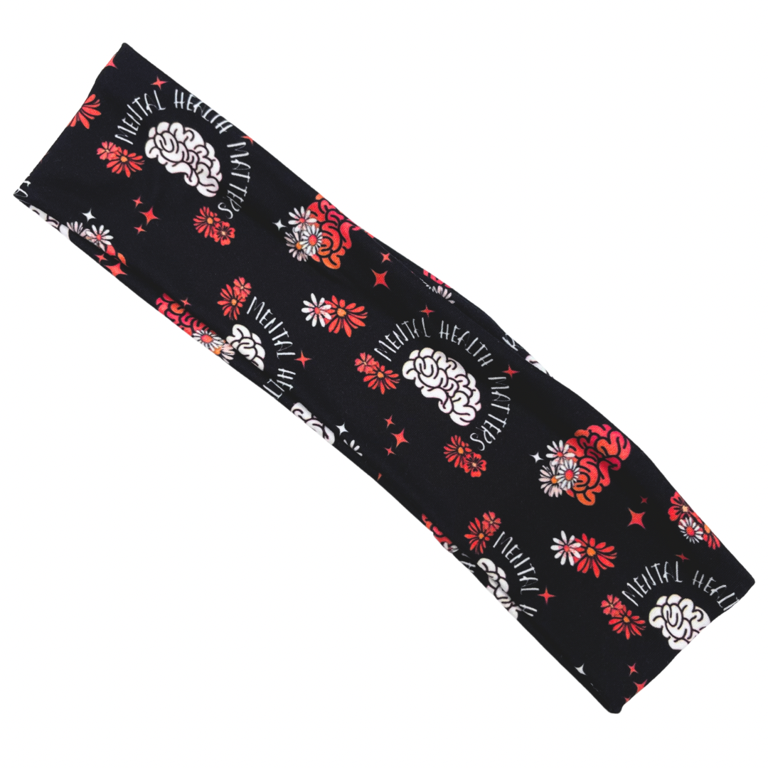 Mental Health Matters Floral - Black Athletic Headband