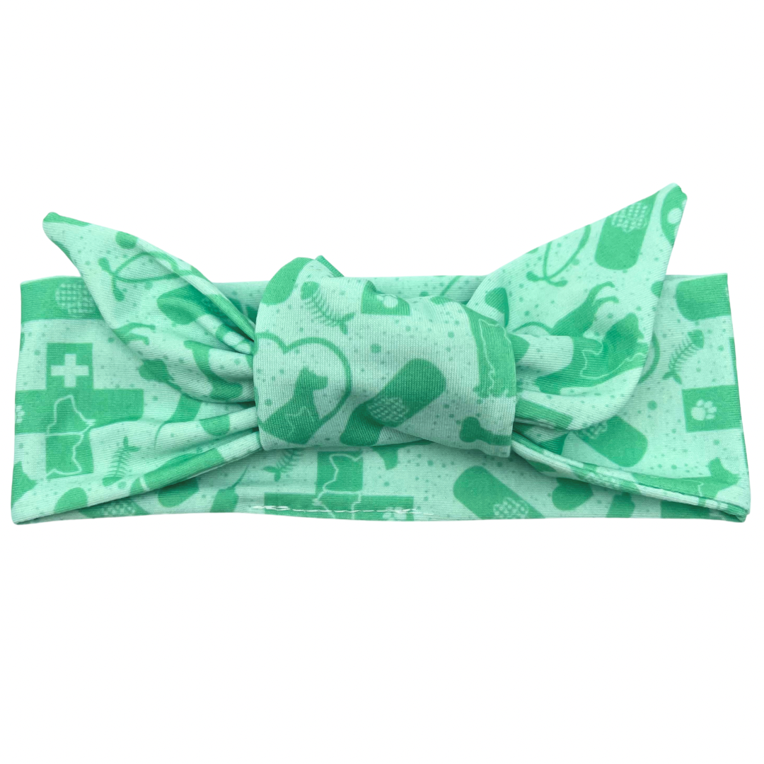 Vet Med Essentials - Green Adjustable Tie Headband