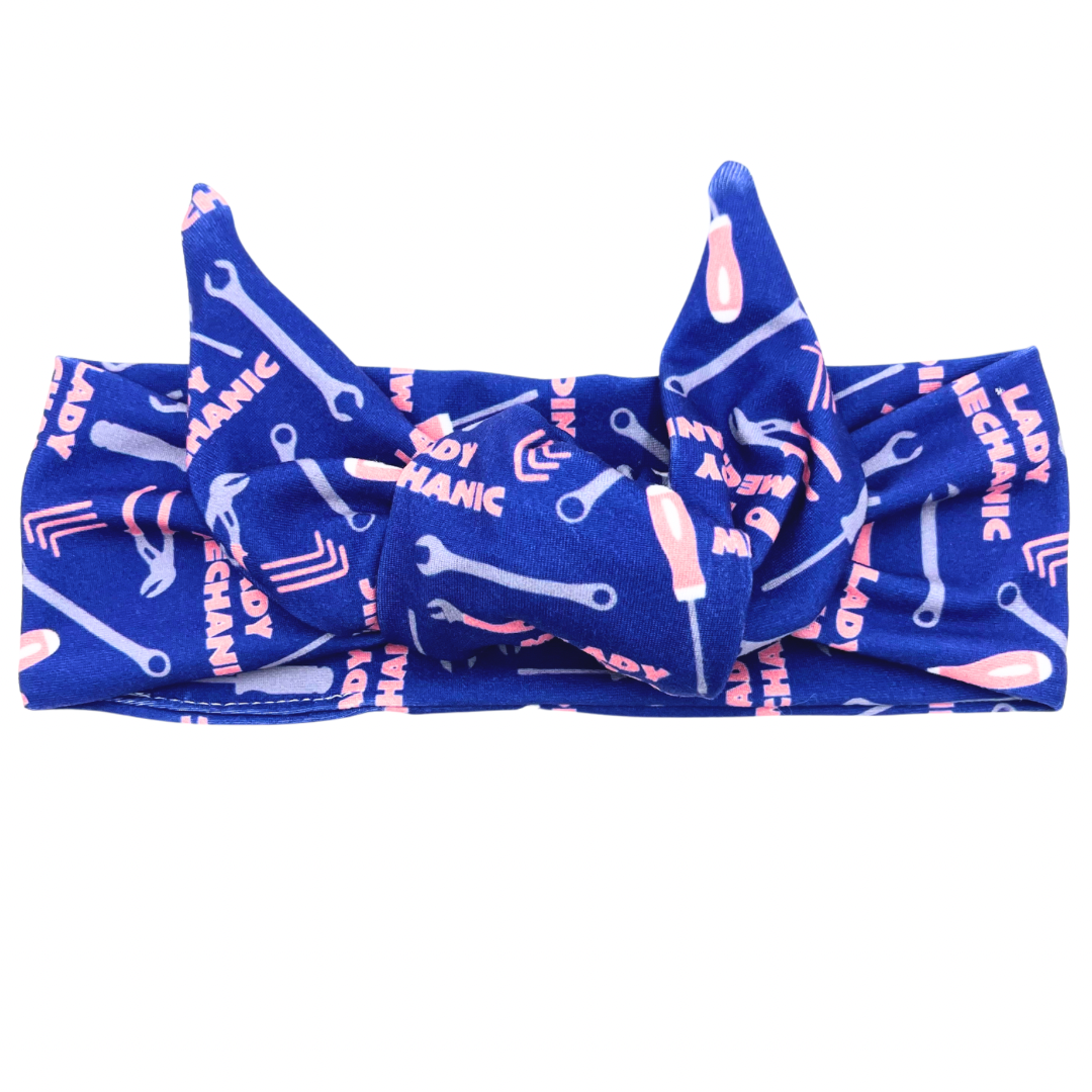 Lady Mechanic - Blue Adjustable Tie Headband