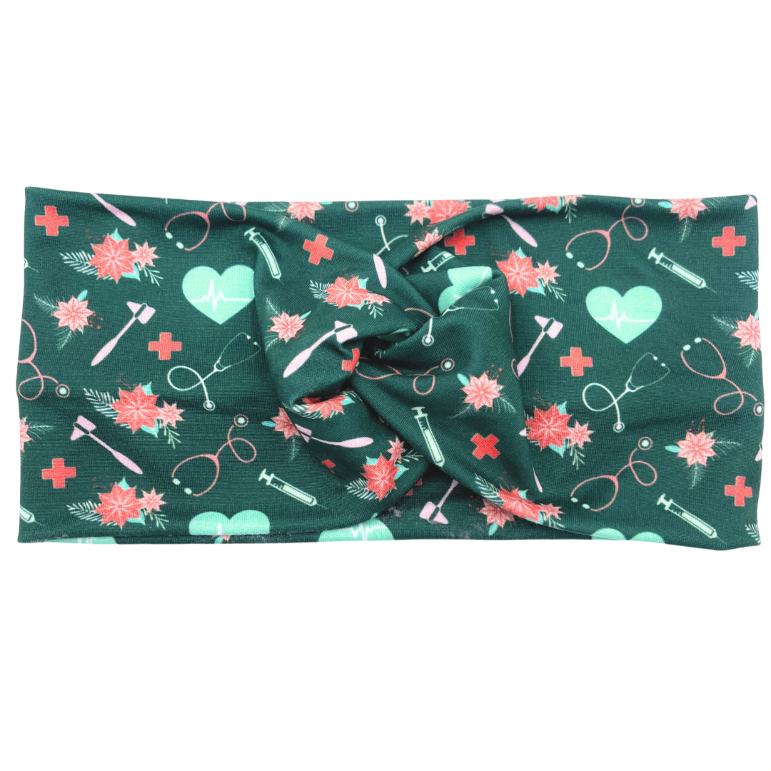 Poinsettias Healthcare Christmas - Green Headband