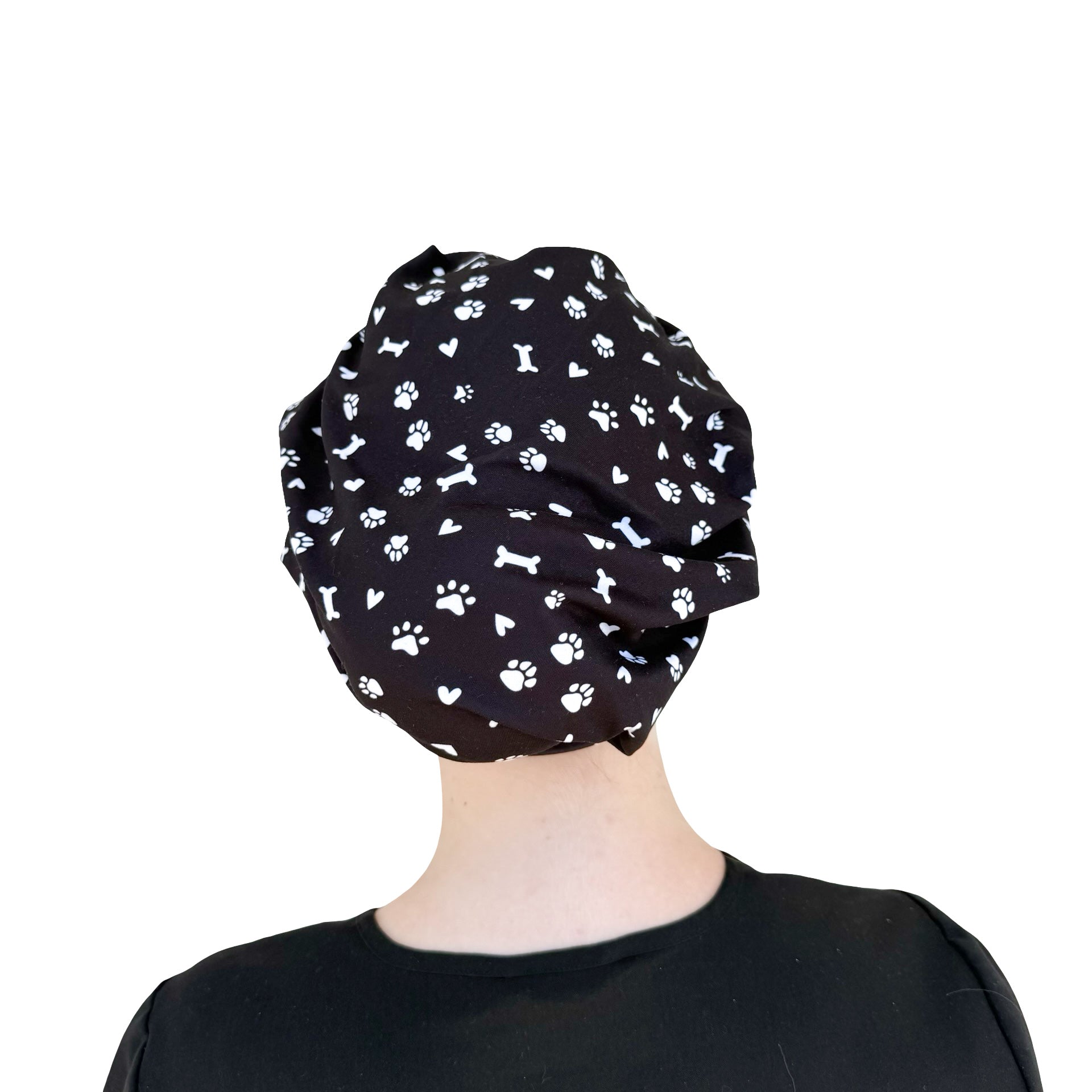 Pet Paws, Bones, & Hearts Black- Soft Scrub Cap