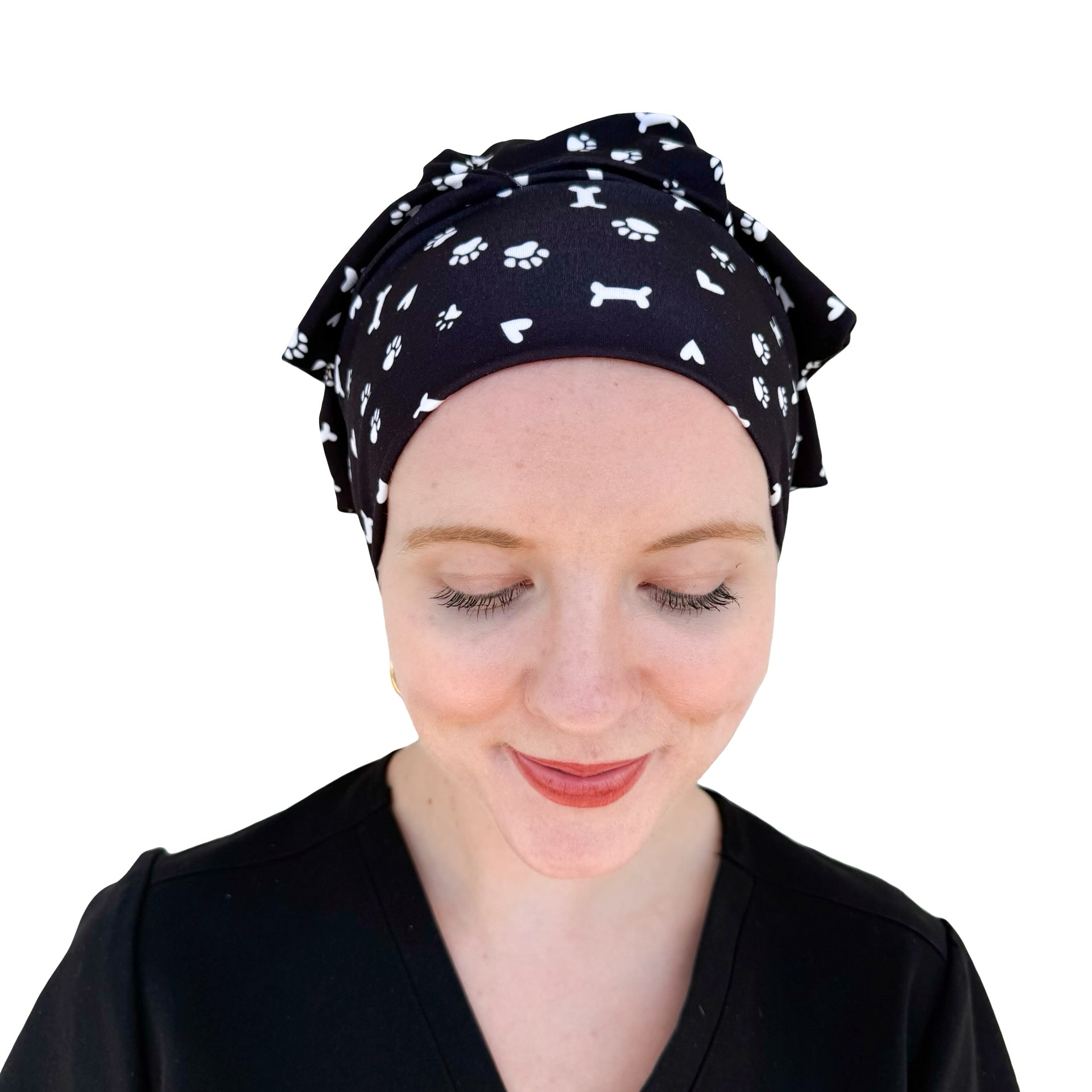 Pet Paws, Bones, & Hearts Black- Soft Scrub Cap
