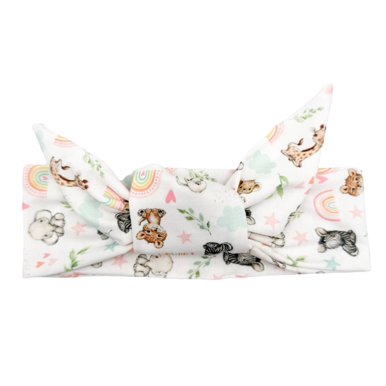 Rainbow Safari Animals Adjustable Tie Headband
