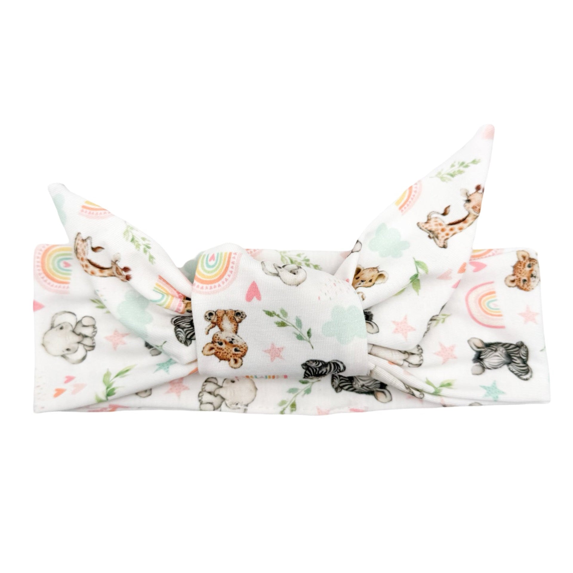 Rainbow Safari Animals Adjustable Tie Headband