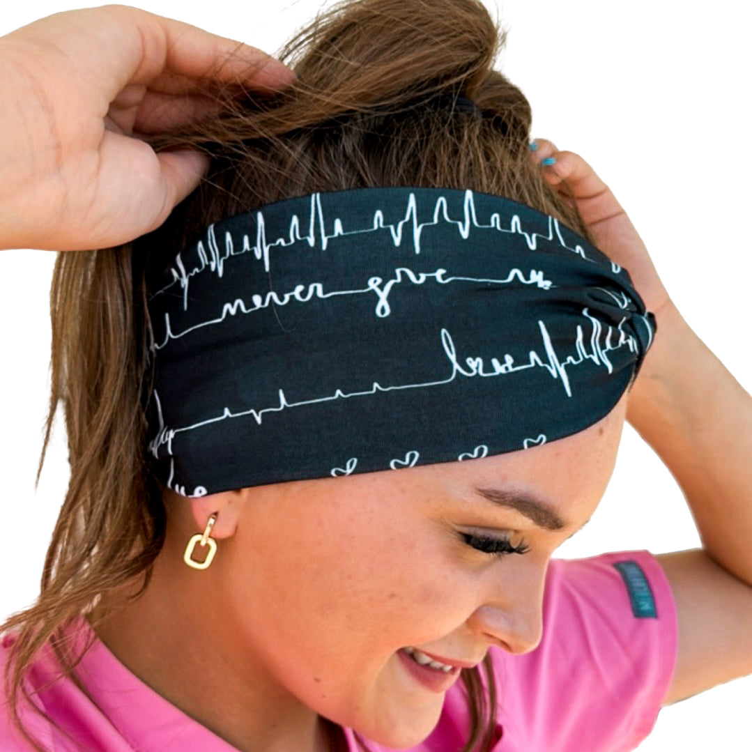 Never Give Up - Black Heartbeat Headband
