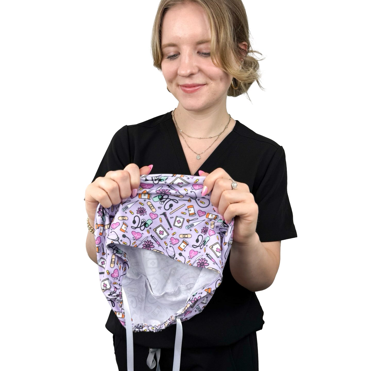 Floral Nursing Essentials Lilac - Soft Ponytail Scrub Cap