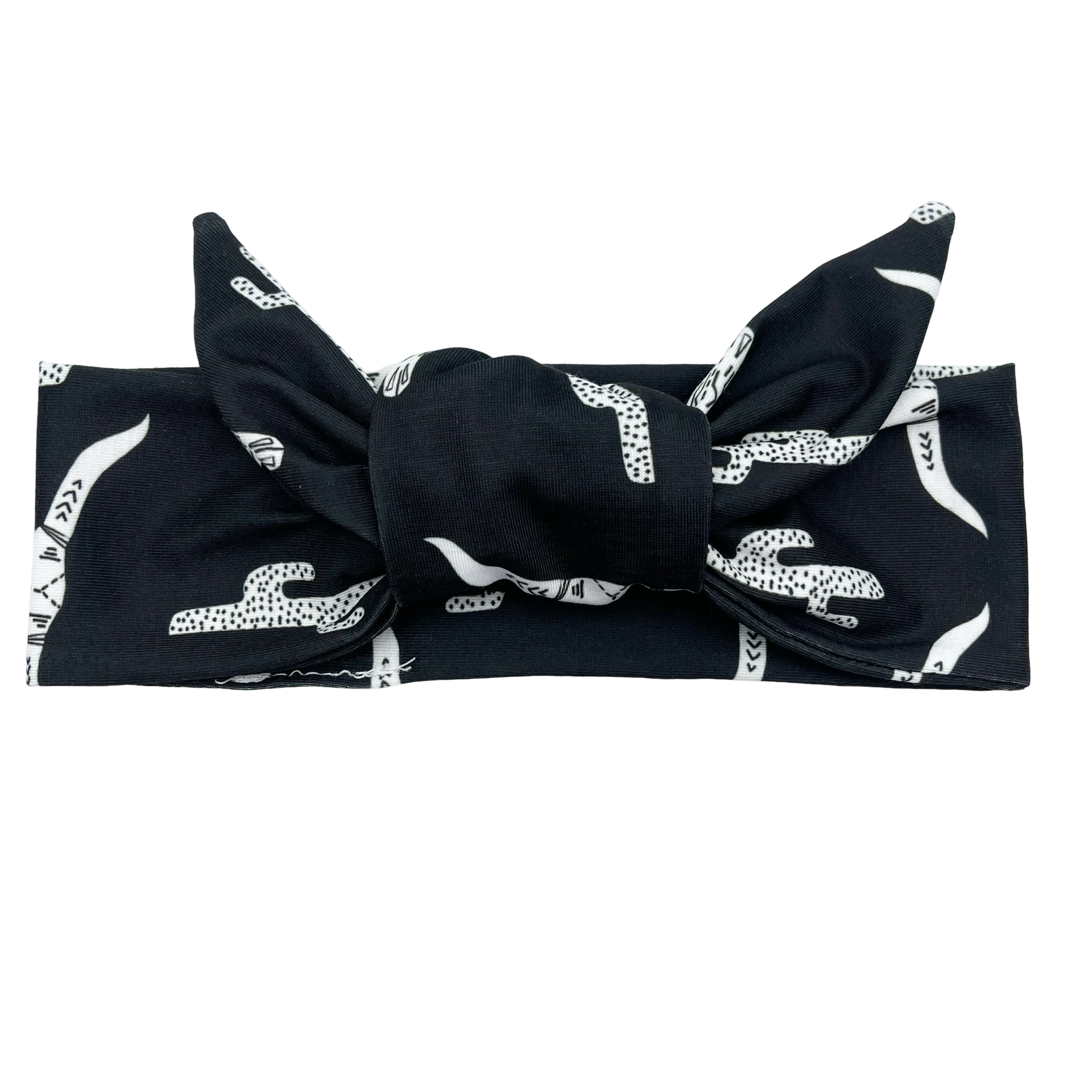 Cow Skulls & Cactus - Black Adjustable Tie Headband