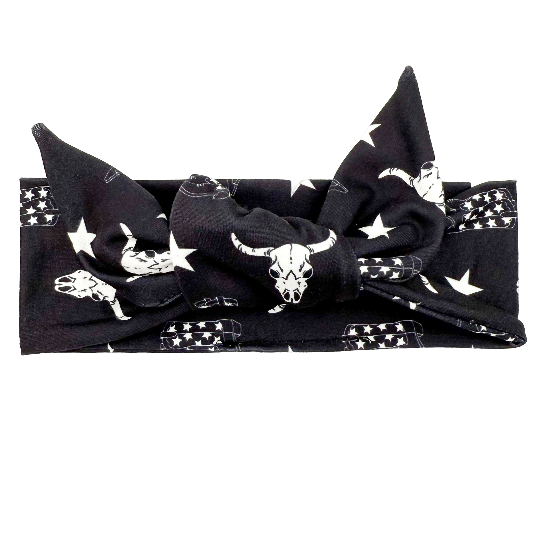 Cowgirl Boots, Stars, & Skulls - Black Adjustable Tie Headband