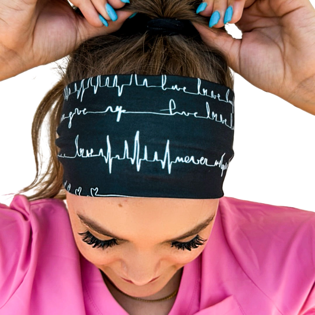 Never Give Up - Black Heartbeat Headband