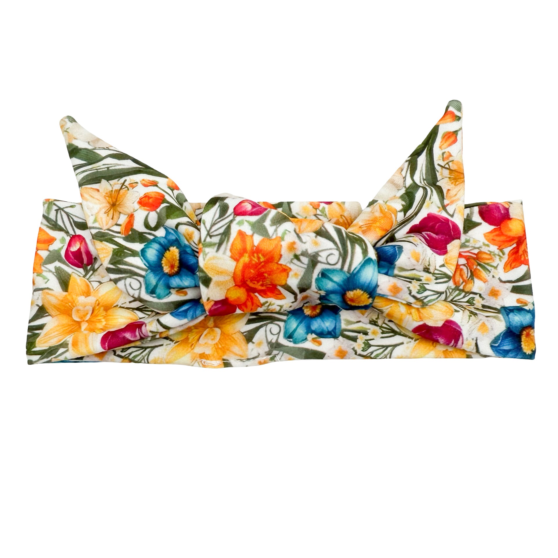 Vibrant Flowers - White Adjustable Tie Headband