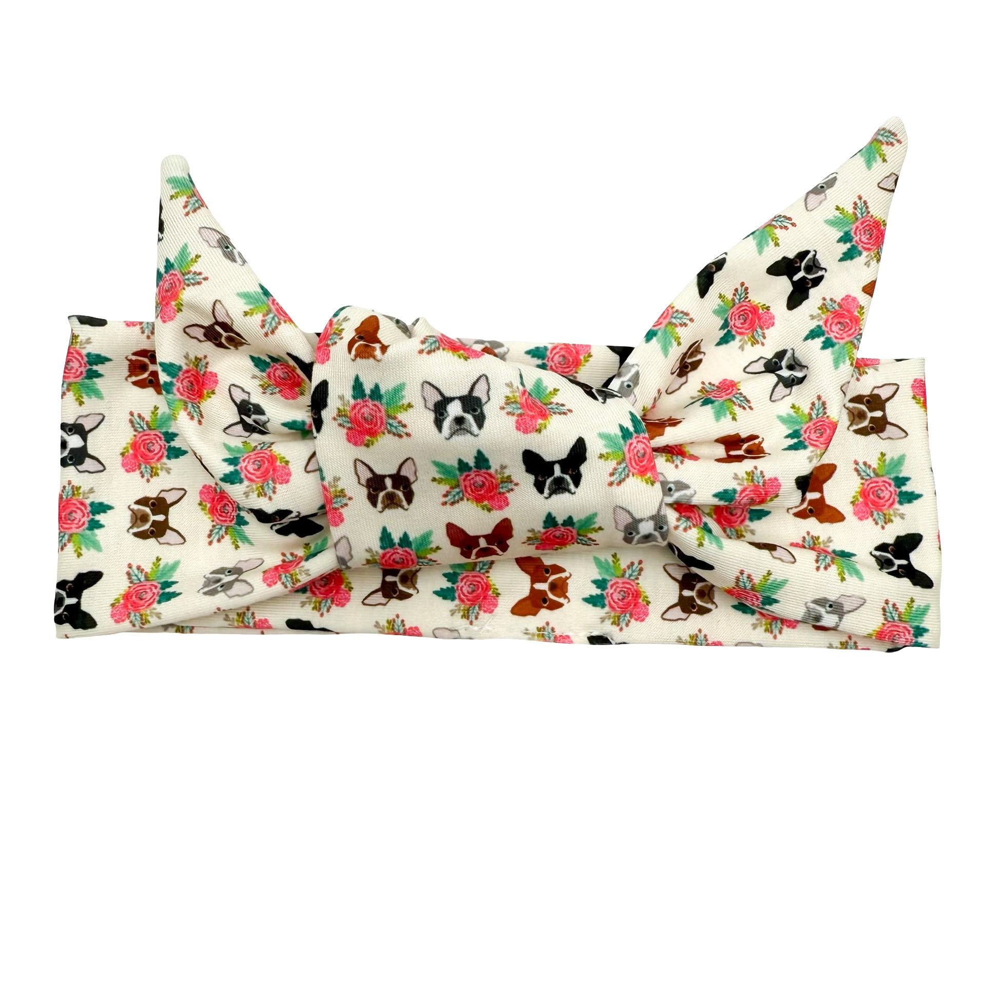 Boston Terrier Floral - Adjustable Tie Headband