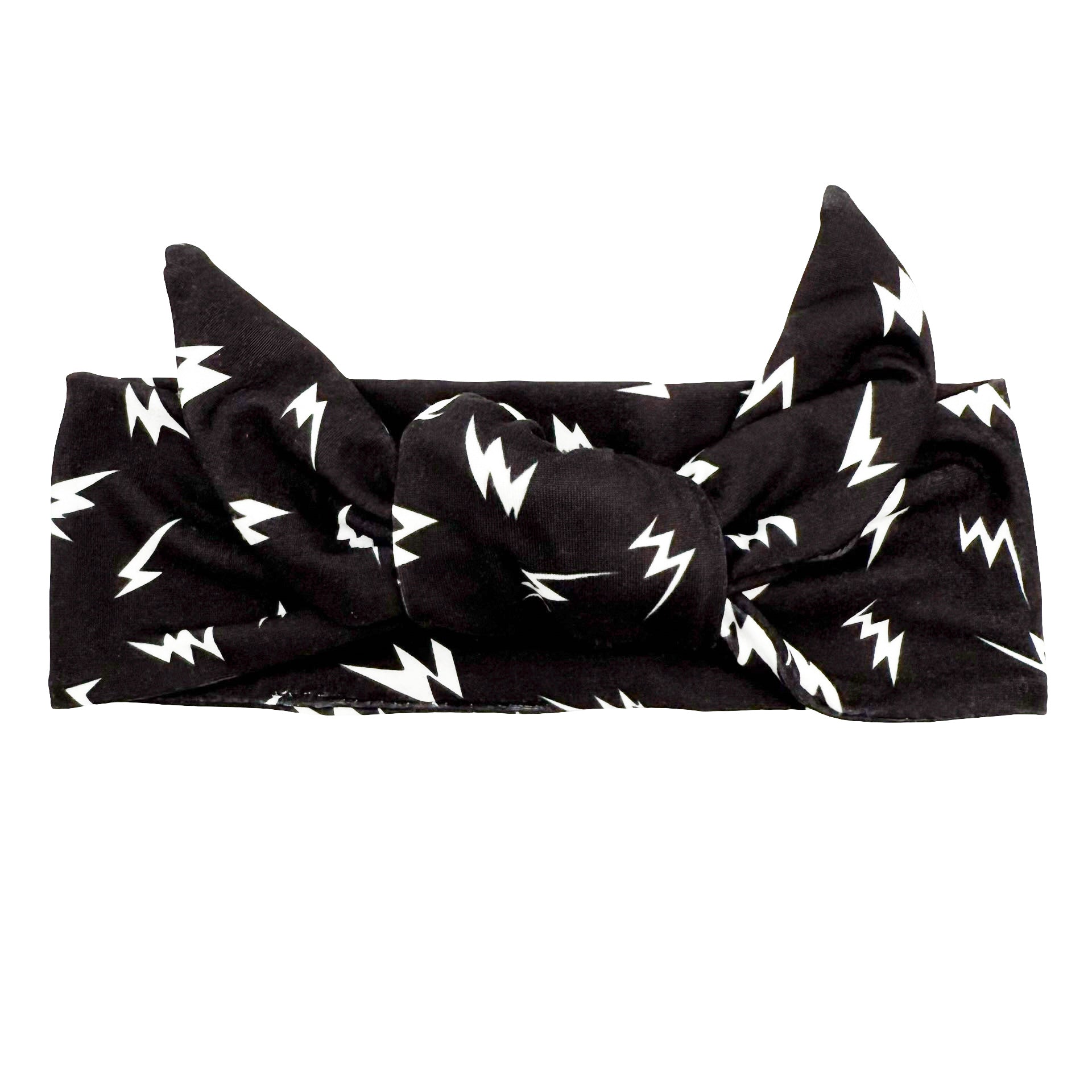 Lightning Bolts - Black Adjustable Tie Headband