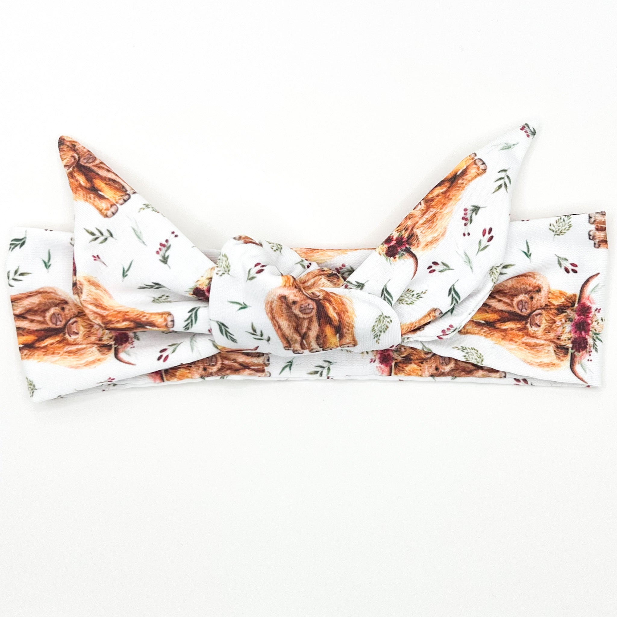 Boho Highland Cow Adjustable Tie Headband
