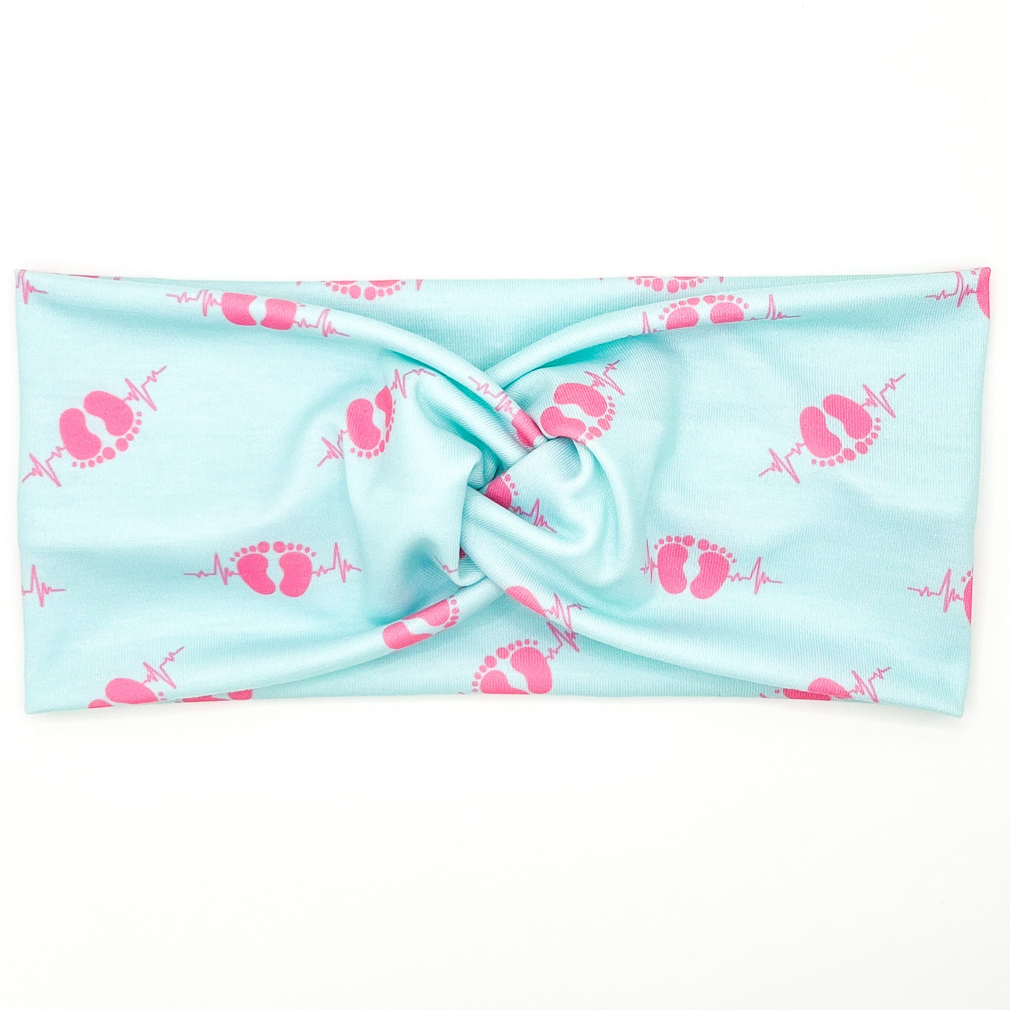 Pink Baby Feet Teal Headband
