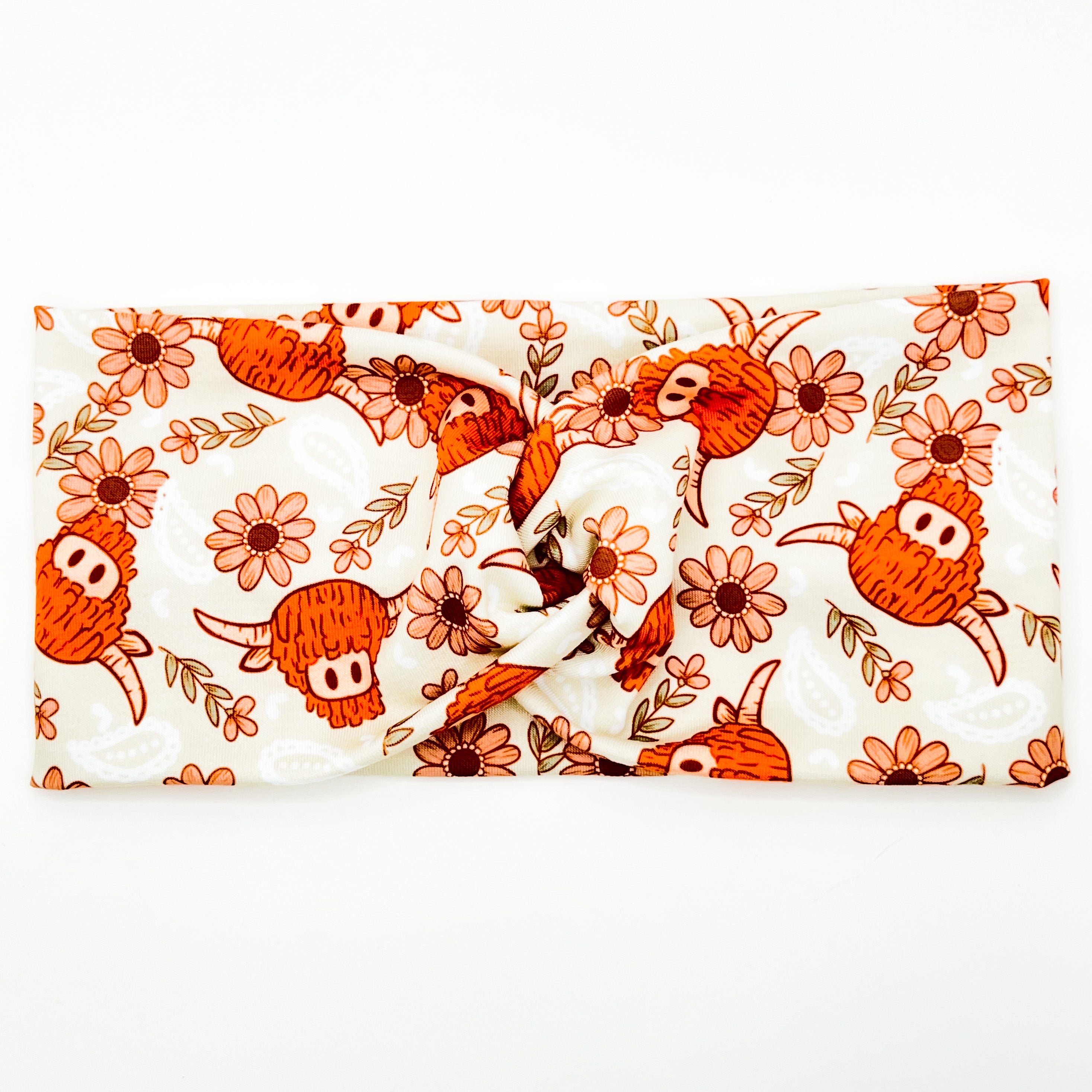 Floral Highland Cow Headband