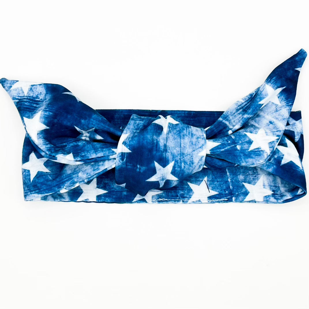 Blue Stars Adjustable Tie Headband