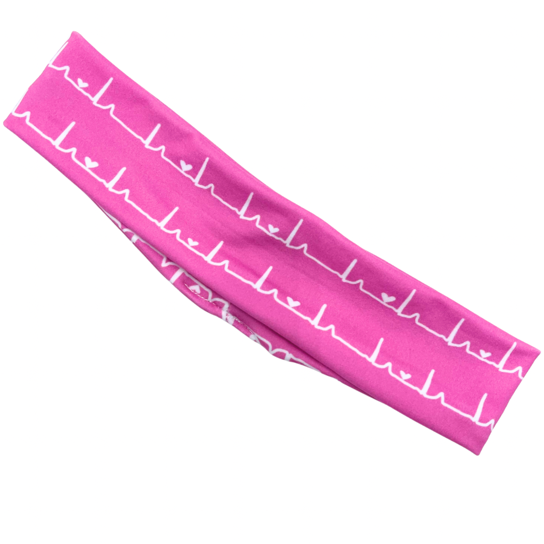 Nurse White Heartbeat - Pink Athletic Headband