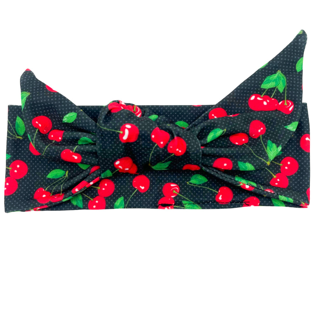 Cherries - Black Adjustable Tie Headband
