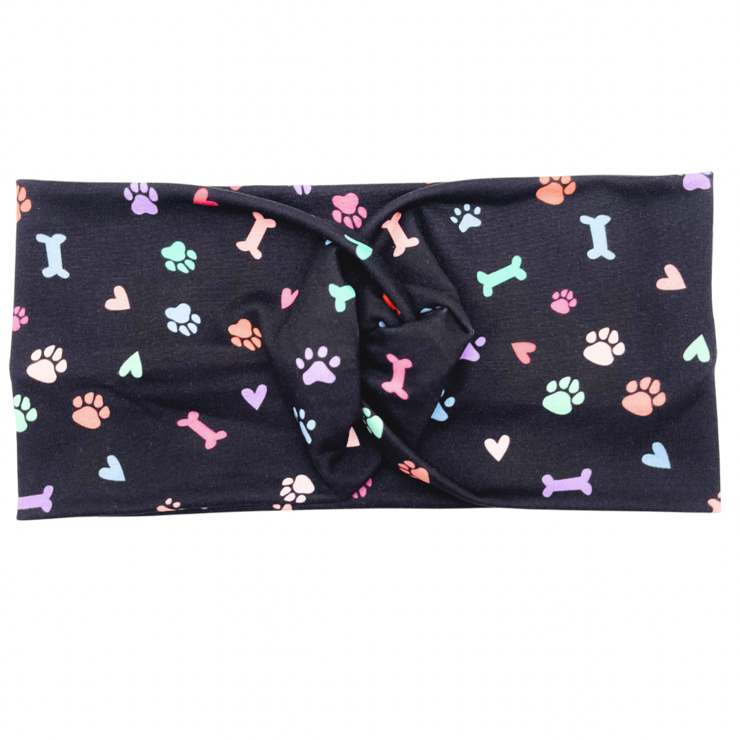 Colorful Pet Paws, Bones, &amp; Hearts - Black Headband