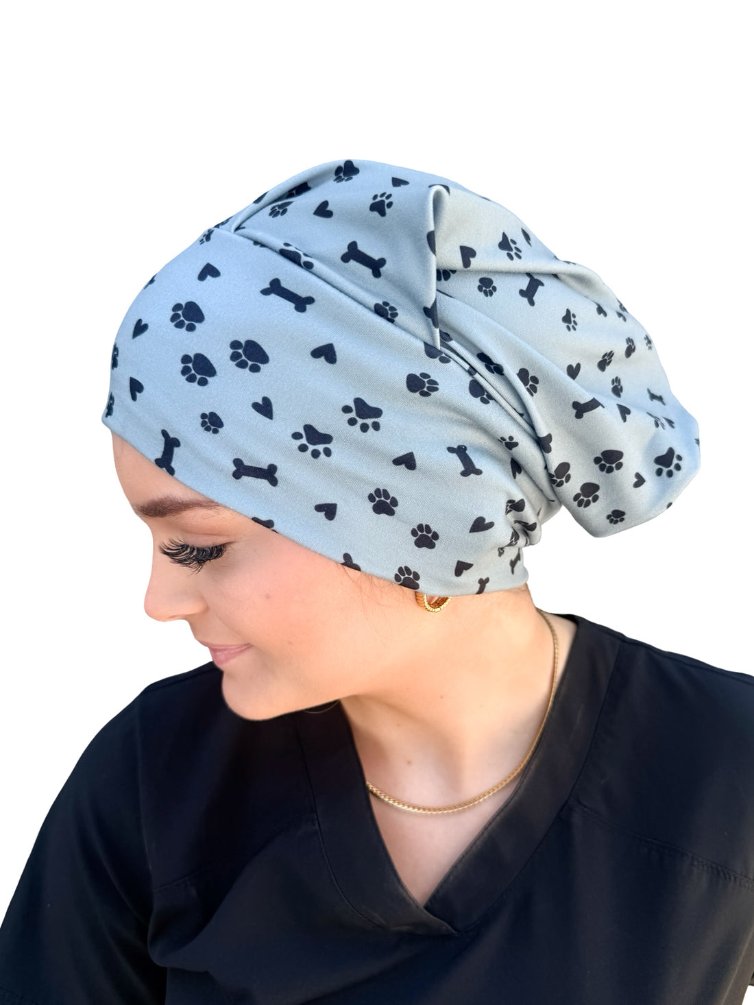 Pet Paws, Bones, &amp; Hearts - Light Olive Soft Scrub Cap