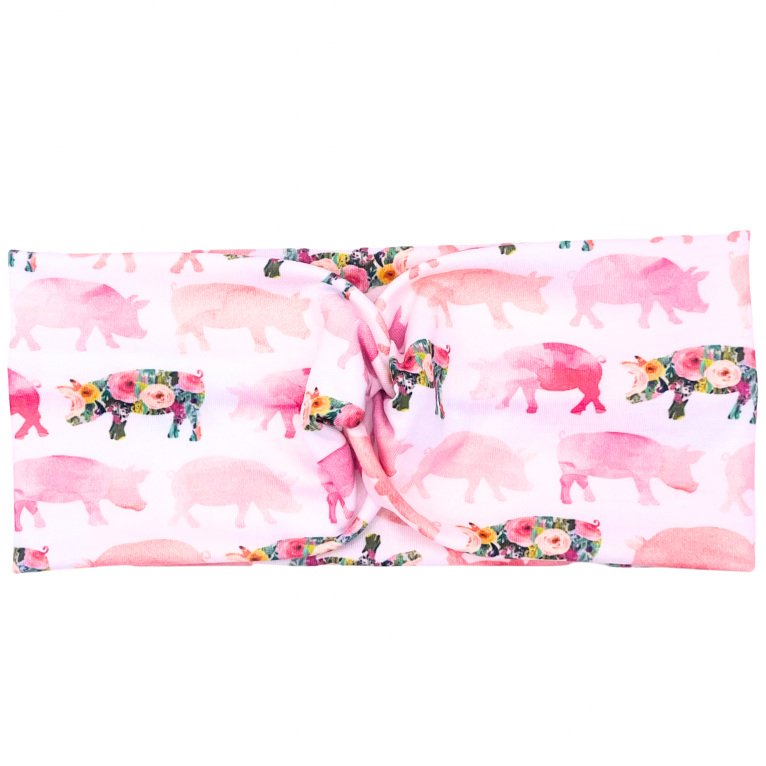 Pink &amp; Floral Pigs Headband