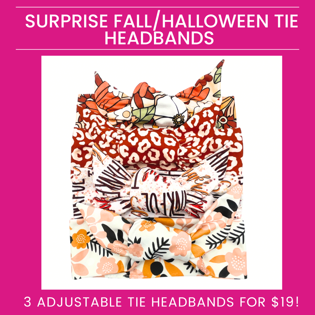 3 Fall/Halloween Surprise Adjustable Tie Headbands