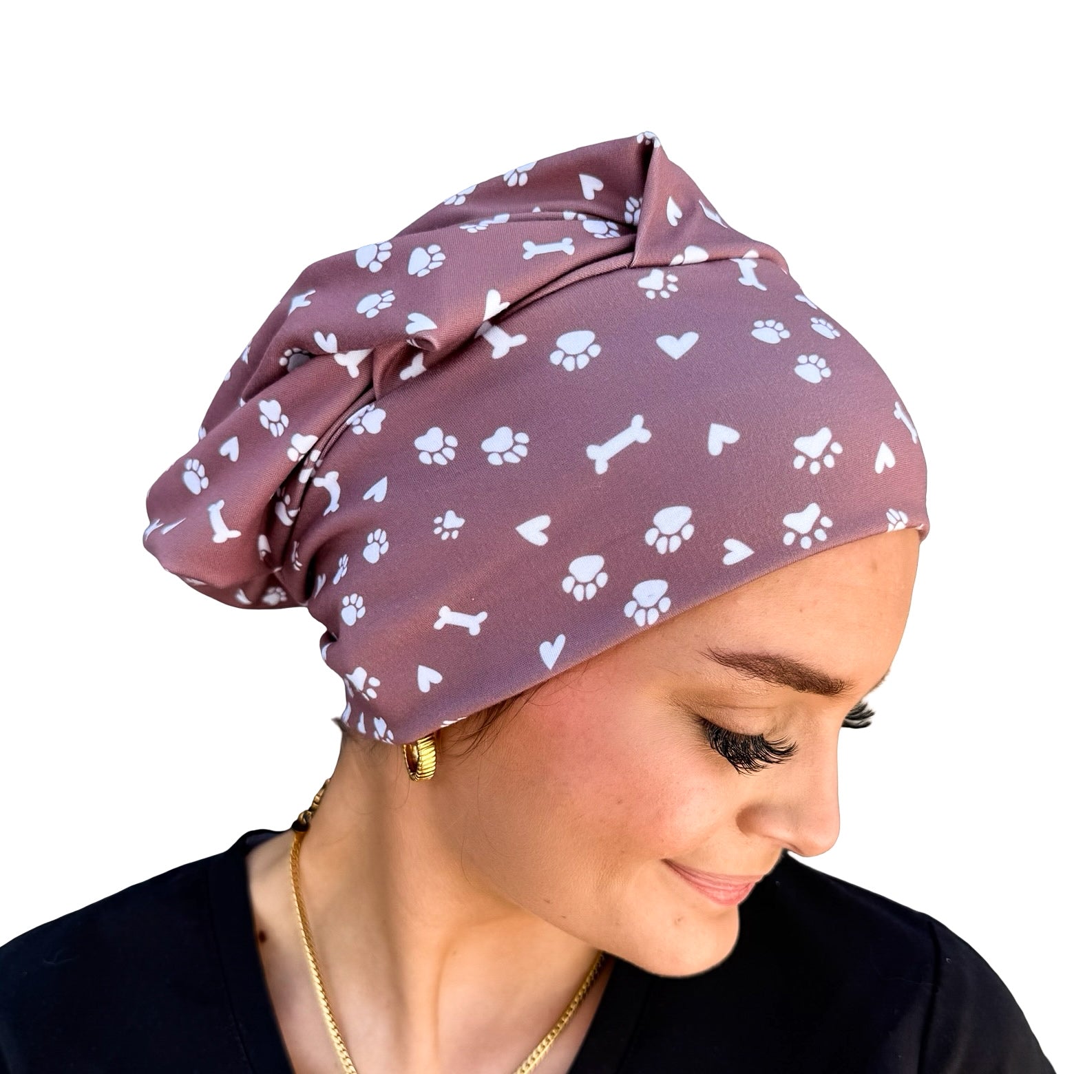 Pet Paws, Bones, &amp; Hearts - Brown Soft Scrub Cap