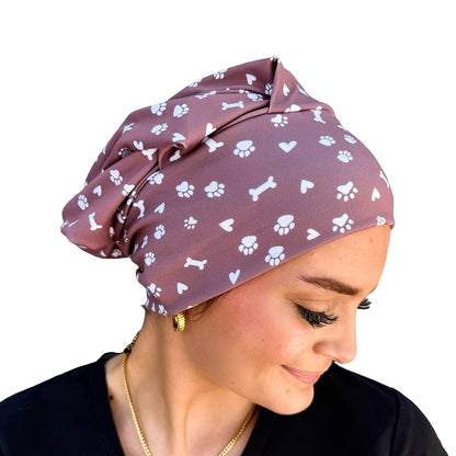 Pet Paws, Bones, &amp; Hearts - Brown Soft Scrub Cap