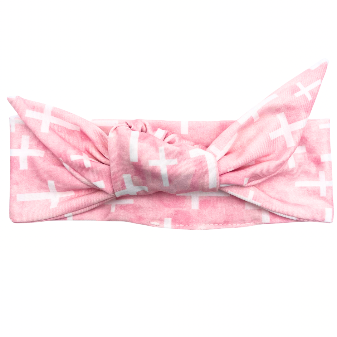 Pink Crosses Adjustable Tie Headband