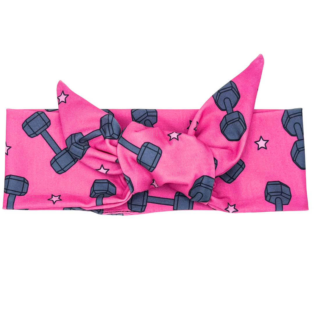 Dumbbells Hot Pink Adjustable Tie Headband