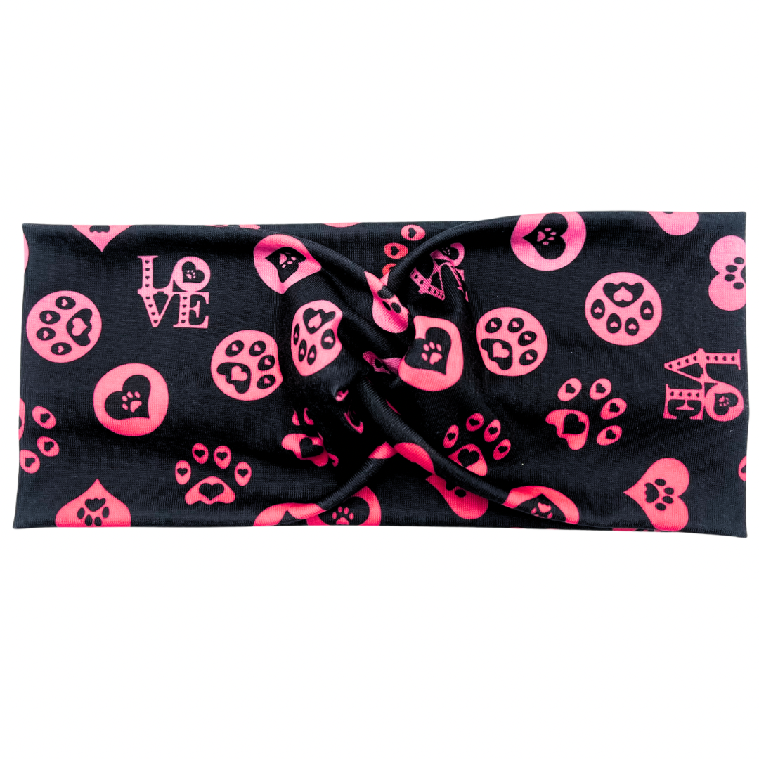 Pink LOVE Pet Paws - Black Headband