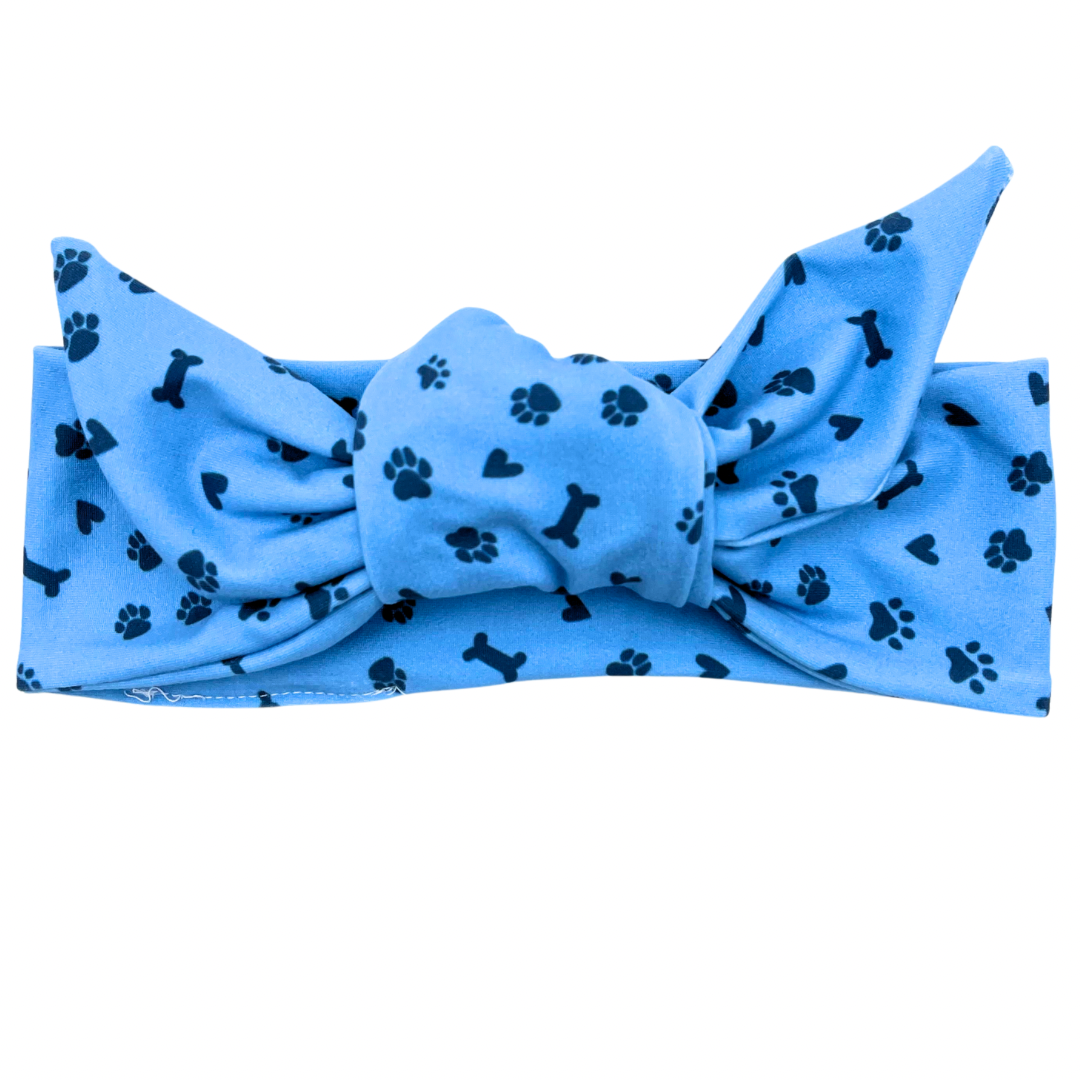 Pet Paws, Bones, &amp; Hearts - Blue Adjustable Tie Headband