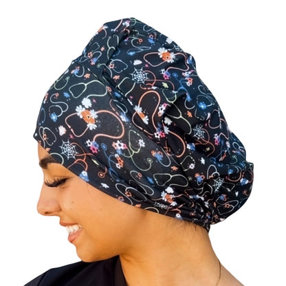 Floral Stethoscopes and Webs Soft Scrub Cap