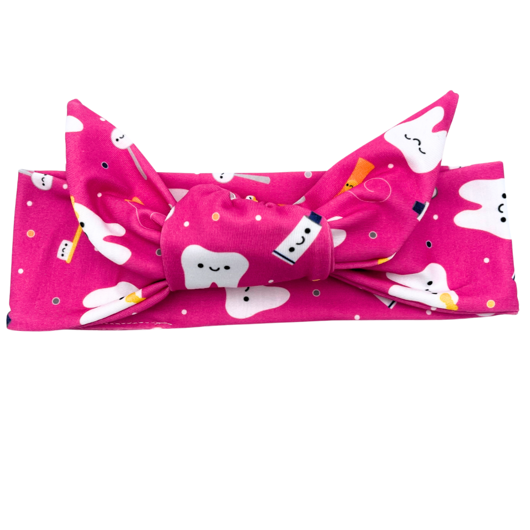 Happy Teeth - Hot Pink Adjustable Tie Headband