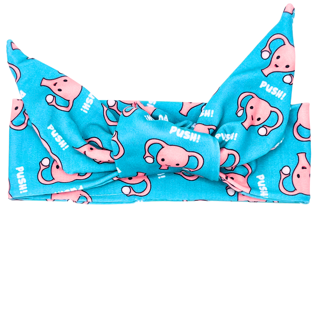 Push! Uterus - Teal Adjustable Tie Headband
