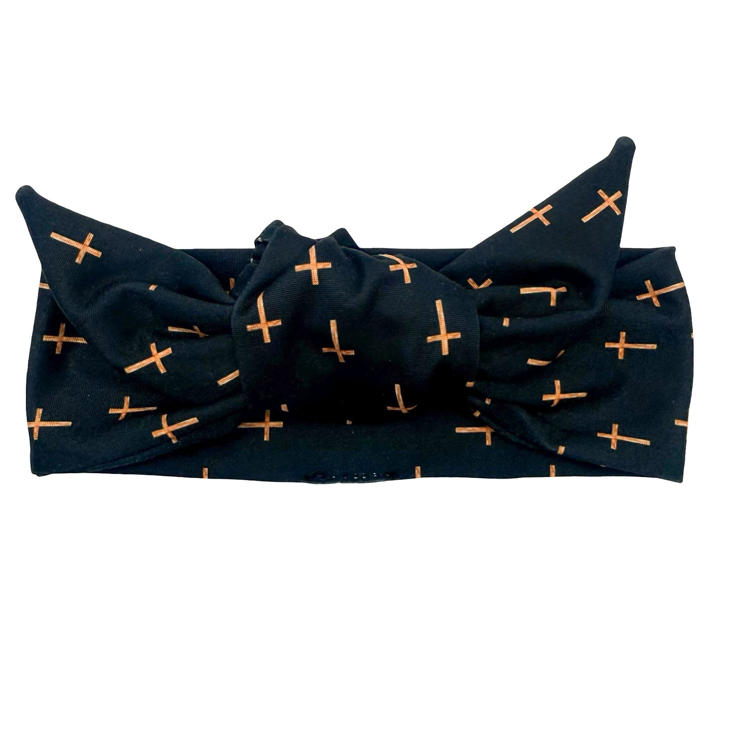 Golden Crosses - Black Adjustable Tie Headband