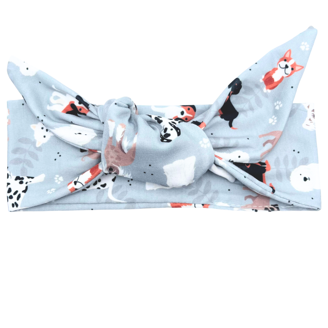 All the Dogs - Light Gray Adjustable Tie Headband