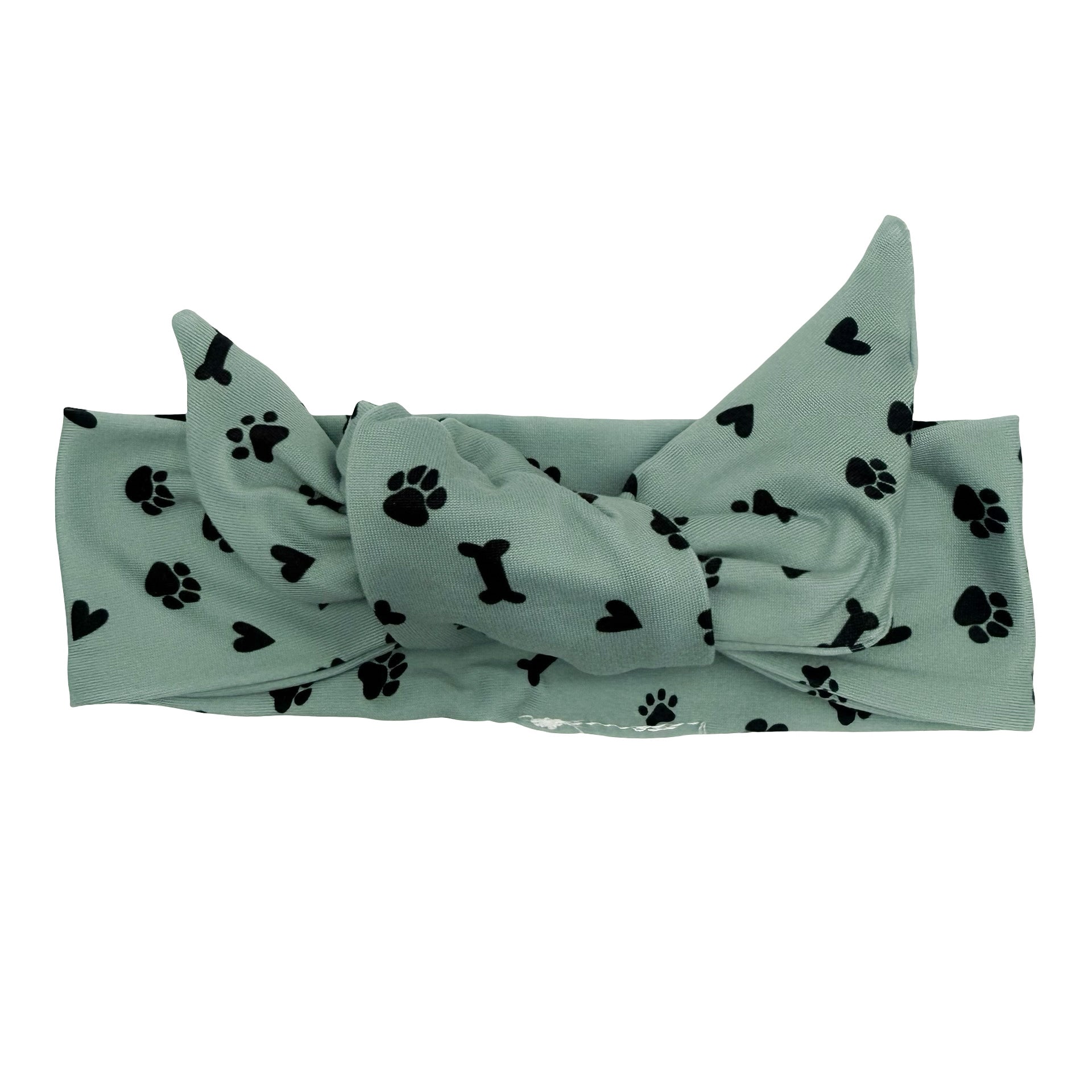 Pet Paws, Bones, &amp; Hearts - Light Olive Adjustable Tie Headband