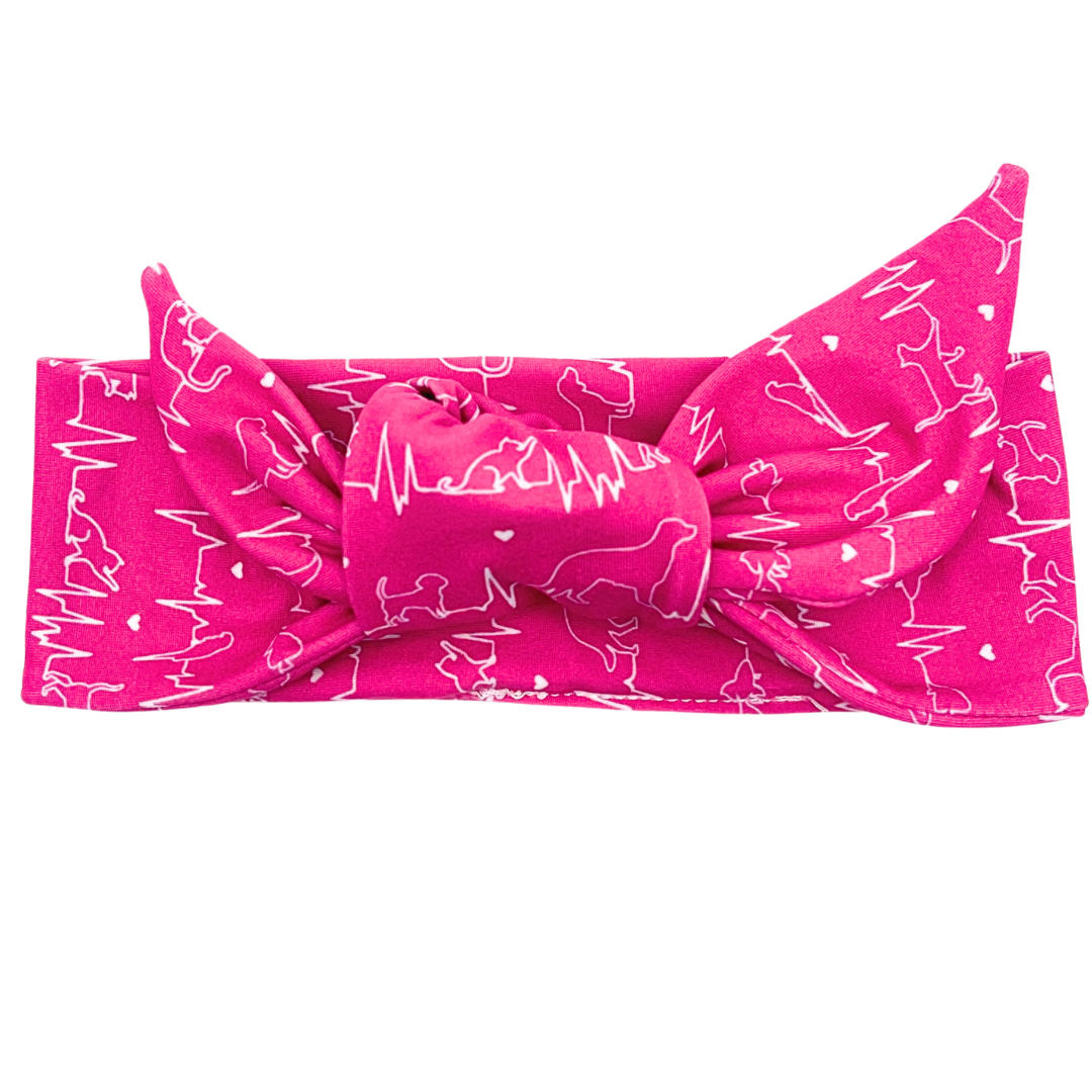 Vet Heartbeat Hot Pink Adjustable Tie Headband