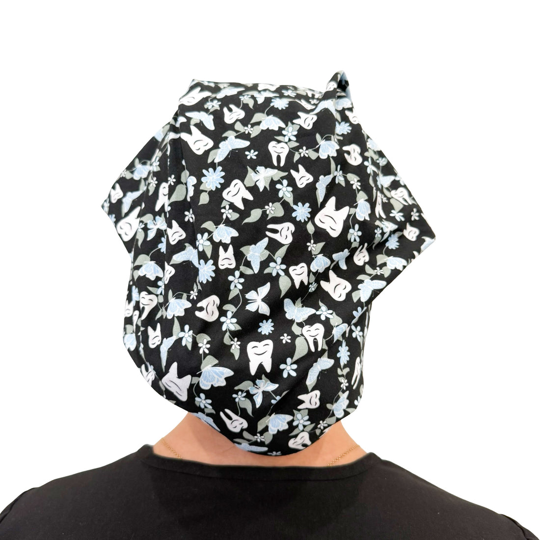 Floral Teeth - Black Soft Scrub Cap