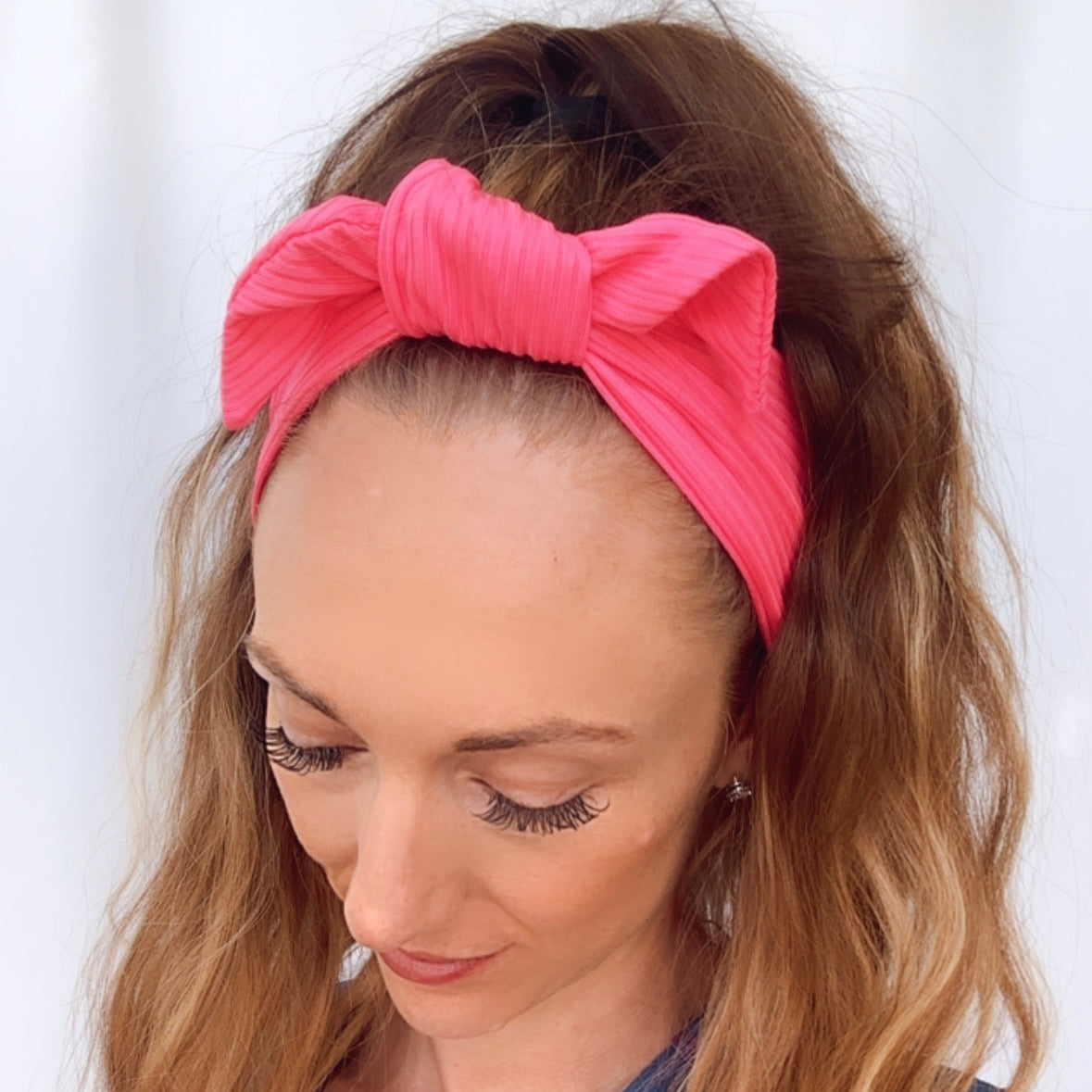Hot Pink Ribbed Adjustable Tie Headband