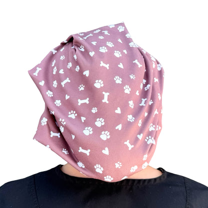 Pet Paws, Bones, &amp; Hearts - Brown Soft Scrub Cap