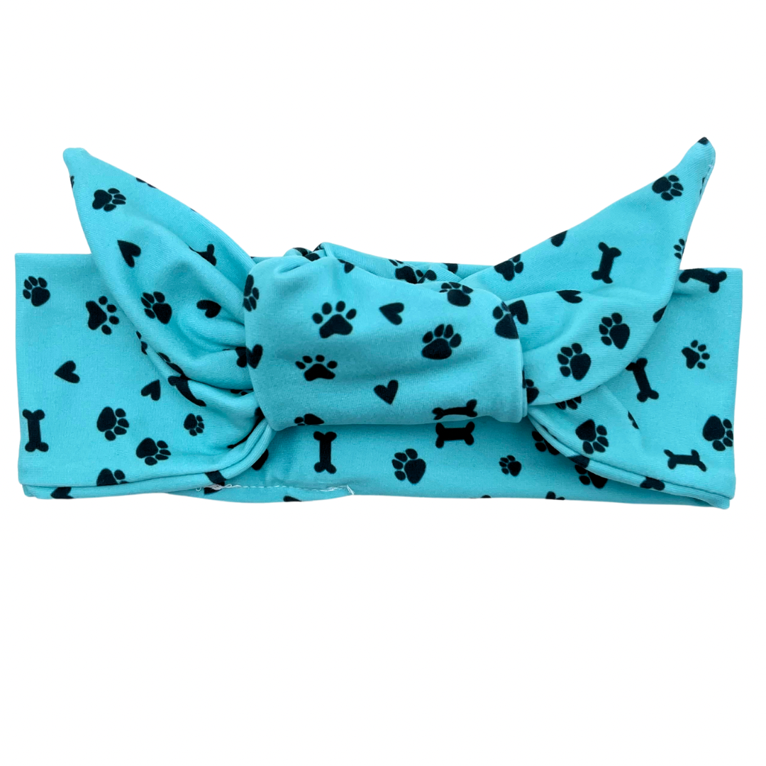 Pet Paws, Bones, &amp; Hearts - Sky Blue Adjustable Tie Headband